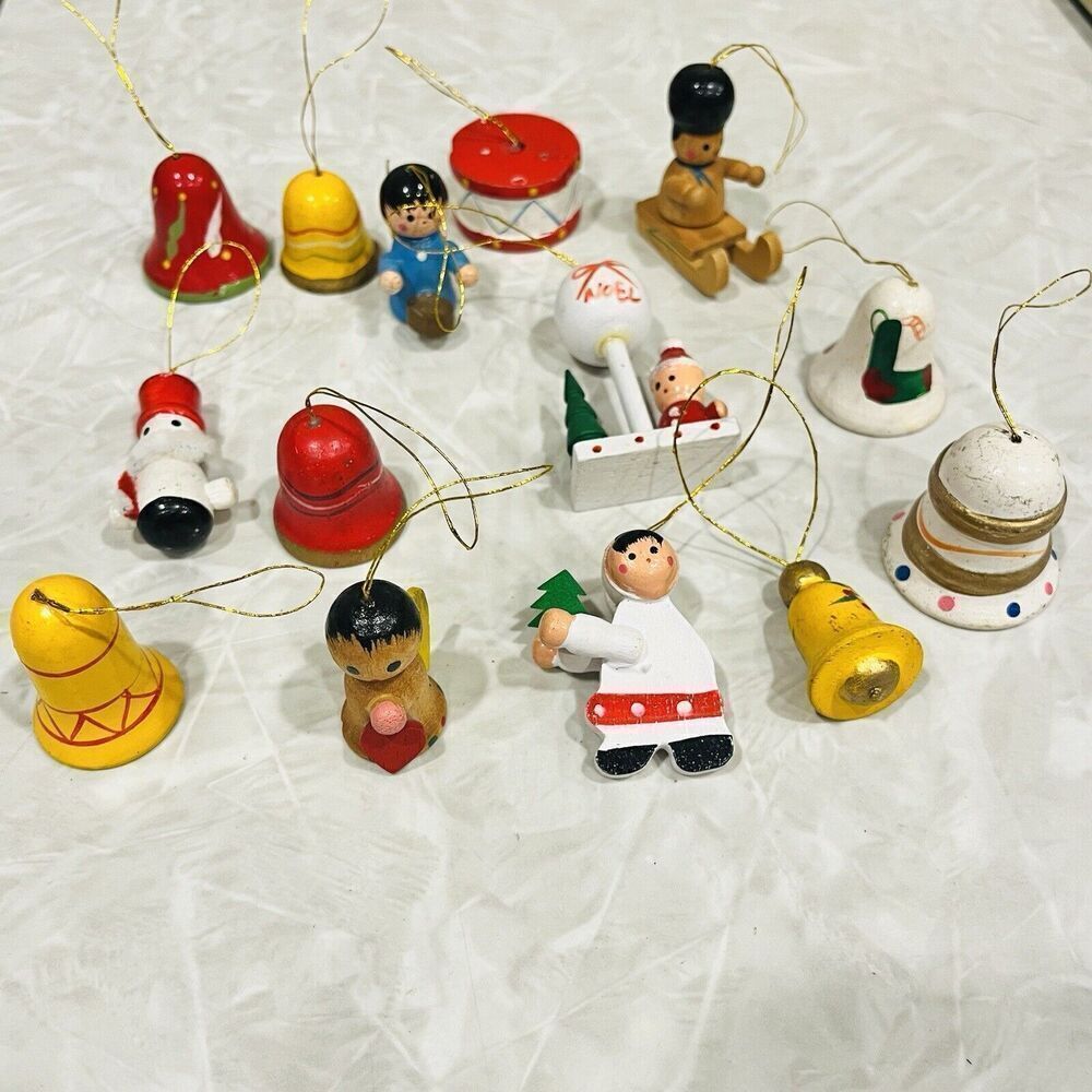Vintage Wooden Christmas Ornaments Handmade DIY MISC. Figures 14 Pcs.